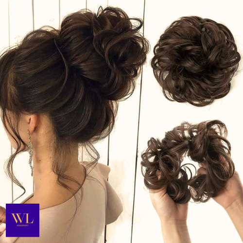 Imagem Kit 3 Peças Extensão de Cabelo Sintético Estilo Coque/ Xuxinha/ Elástico/ Rabicó e Prendedor Aplique - WL