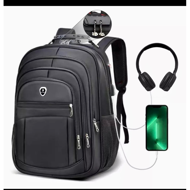 Mochila Bolsa Grande Notbook Impermeável Super Resistente Anti Furto com Cabo USB e Fone