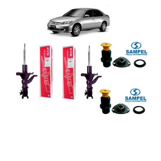 Par Amortecedor Dianteiro Honda Civic 2001 2002 2003 2004 2005 2006 haste Grossa-kyb + Kit Sampel