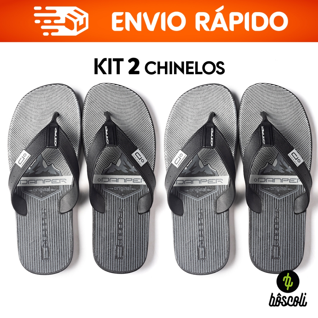 KIT 2 Chinelos Sandália de dedo Adulto Masculino Original Danper PRETO Barcelona
