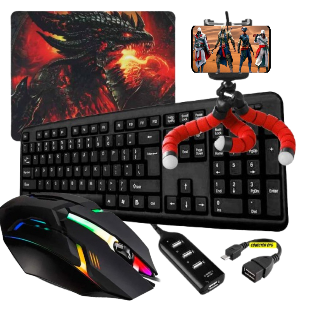 Kit Mobilador Gamer Completo Teclado e Mouse Top Led