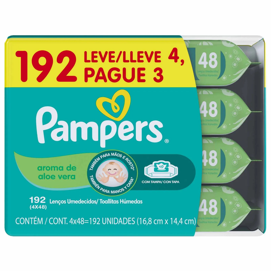 Kit Lenços Umedecidos Pampers Aroma de Aloe Vera 192 Unidades