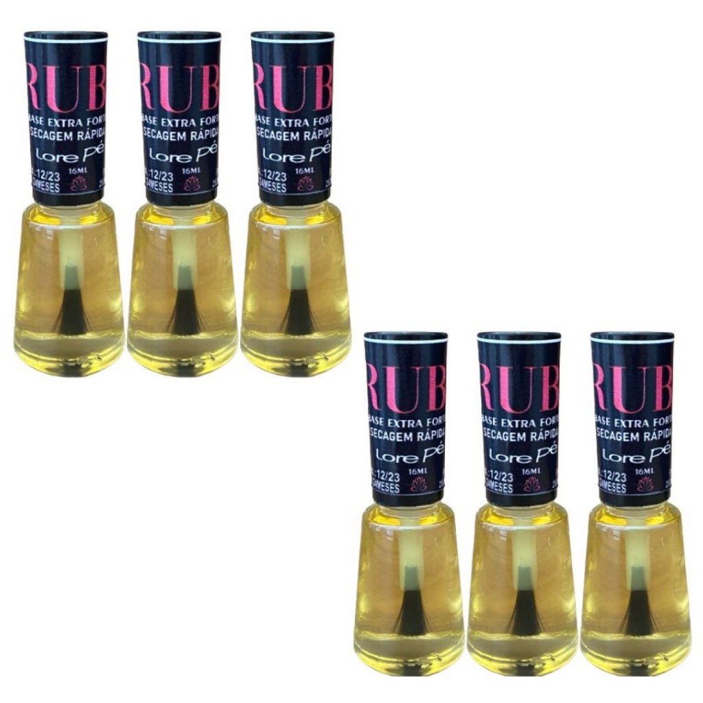 Kit 6 Bases Rubi Extra Forte Para Tratamento De Unhas 16ml Lore Pé