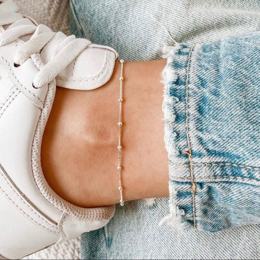 Tornozeleira cordão veneziano bolinha folheado a prata925 e ouro18k em Oferta na Shopee