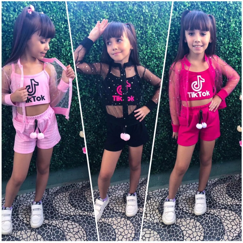 Conjunto infantil tiktok 3 peças moda blogueirinha