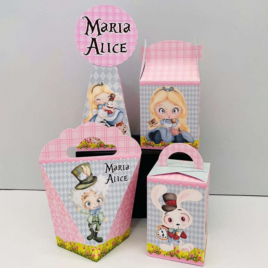 Kit Pegue e Monte Alice no País das Maravilhas - kit festa - lembrancinha - aniversario - caixinhas personalizadas