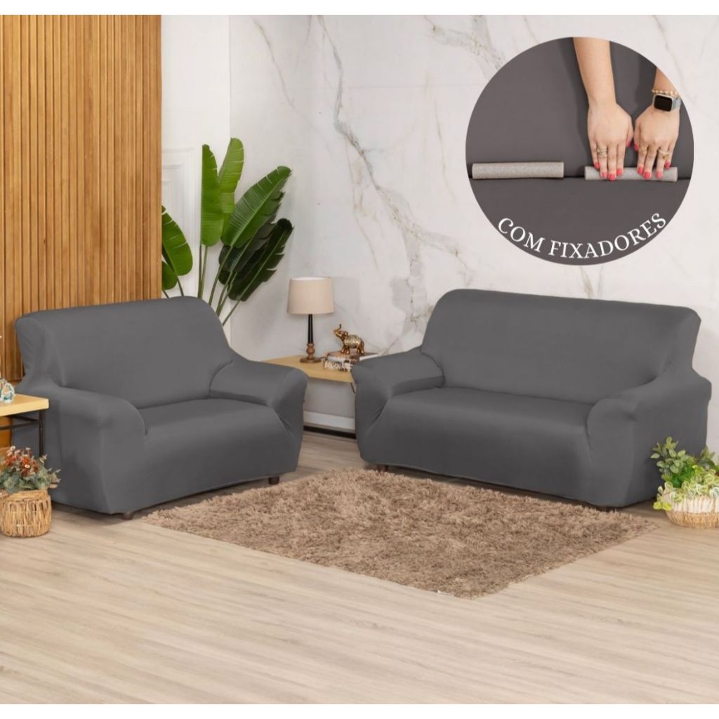 Kit Capa De Sofá 2 e 3 Lugares Malha Resistente Coladinha + 9 Fixadores em Oferta na Shopee