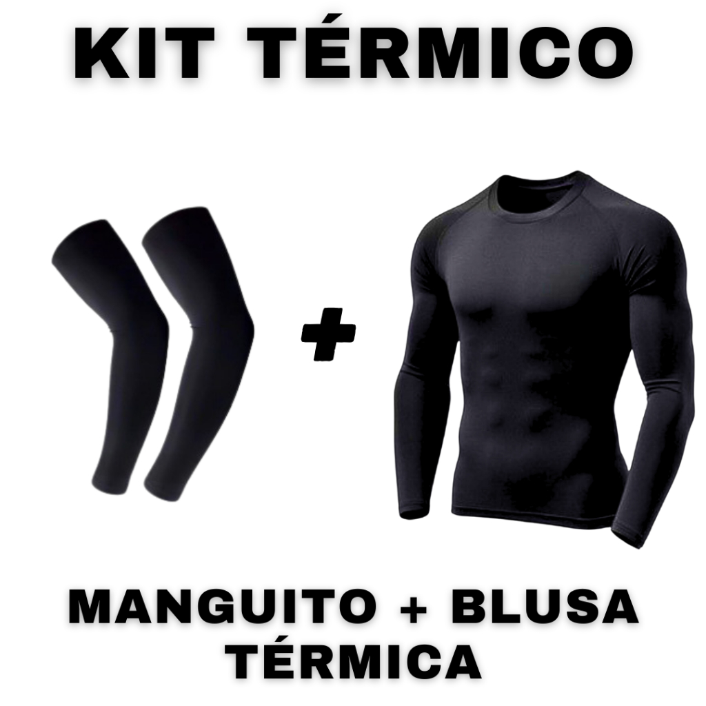 Kit Camisa Térmica Manga Longa + Manguito Proteção Solar UV50+ Segunda Pele Masculina Unissex Treino Academia Futebol