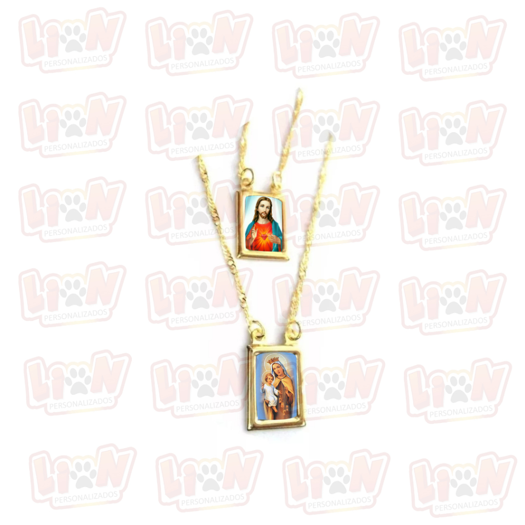 Escapulário Folheado A Ouro Jesus E Nossa Senhora Do Carmo