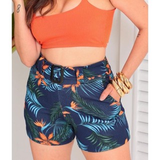 Kit 2 Shorts Estampados P ao GG 36 ao 48 Malha Crepe Plus Size e Slim