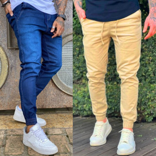 Kit 2 Calças Masculina Jogger Rasgada Premium Jeans