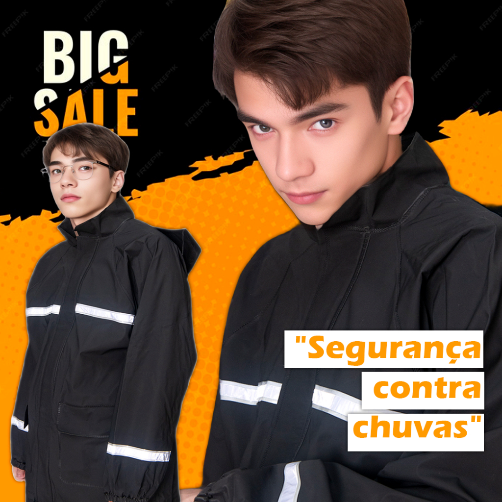 Kit Capa de Chuva Para Motoqueiro Adulta Masculina Feminina Reforço Com Faixa De Sinalizao CM72-PU