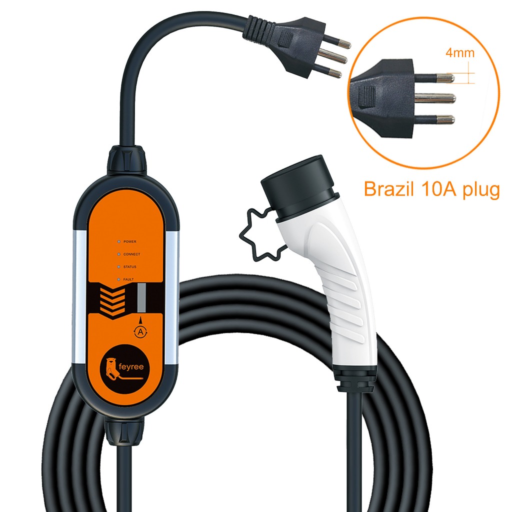 Feyree Carregador EV portátil 10A 3.5KW TYPE2 Cabo IEC62196-2 Carregador para veículos eléctricos para uso doméstico
