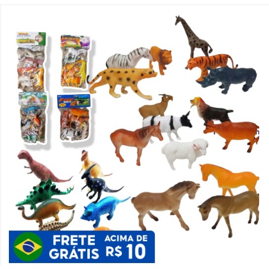 Kit Animais Brinquedo Infantil Plástico, Fazenda Dinossauro Cavalo, Selva, Zoológico/ WJ42