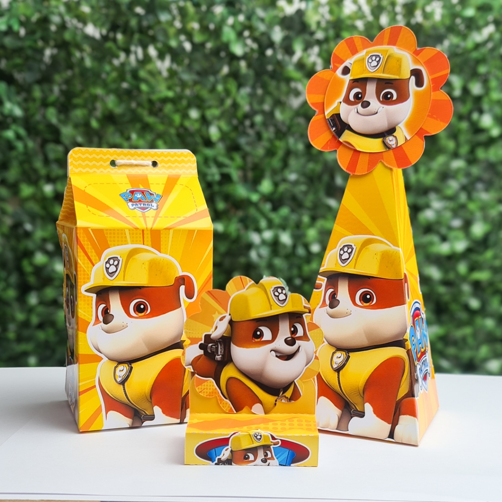Kit 30 Caixinhas Lembrancinha Rubble Patrulha | 10 Caixa Milk + 10 Caixa Pirâmide + 10 Porta-Bis em Oferta na Shopee