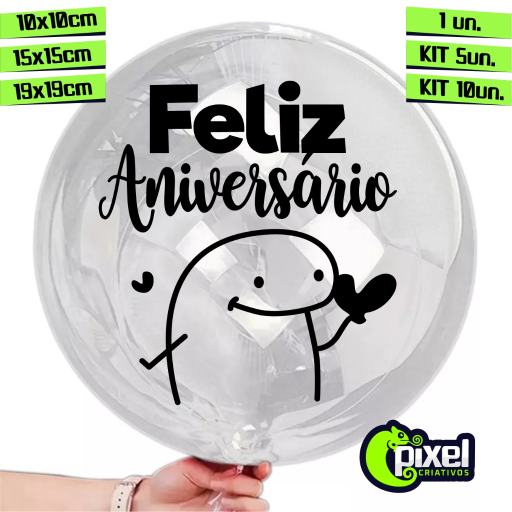 Adesivo Vinil  "FELIZ ANIVERSÁRIO - FLORK" para balão, bexiga, bubble, varios tamanhos, cores e quantidades em Oferta na Shopee