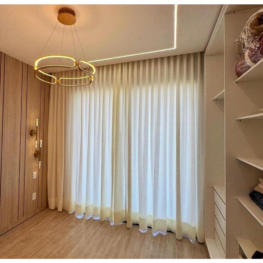 cortina gaze de linho palha off white pé direito duplo 4x2,80 trilho suiço