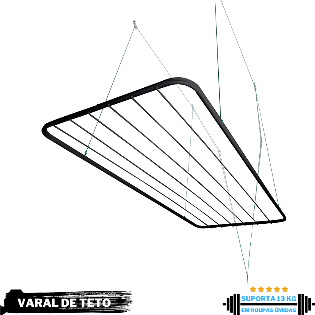 Varal de Teto Aço 13kg Resistente Com Kit De Instalação Parafusos Para Fixação