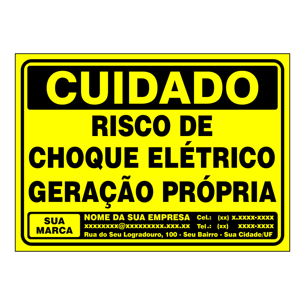 Kit 05 Placas Personalizadas Risco de Choque - Geração Própria Energia Solar Personalizada - 18x25cm