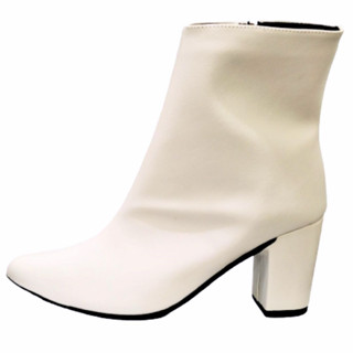 Bota Feminina Cano Curto Com Zíper Salto Grosso Bloco Bico Fino Vermelha Preto Caramelo Verniz Ref. 20/125