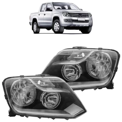 Farol Dianteiro Amarok 2010 2011 2012 2013 2014 Máscara Negra Foco Duplo Lente Lisa Acrilico