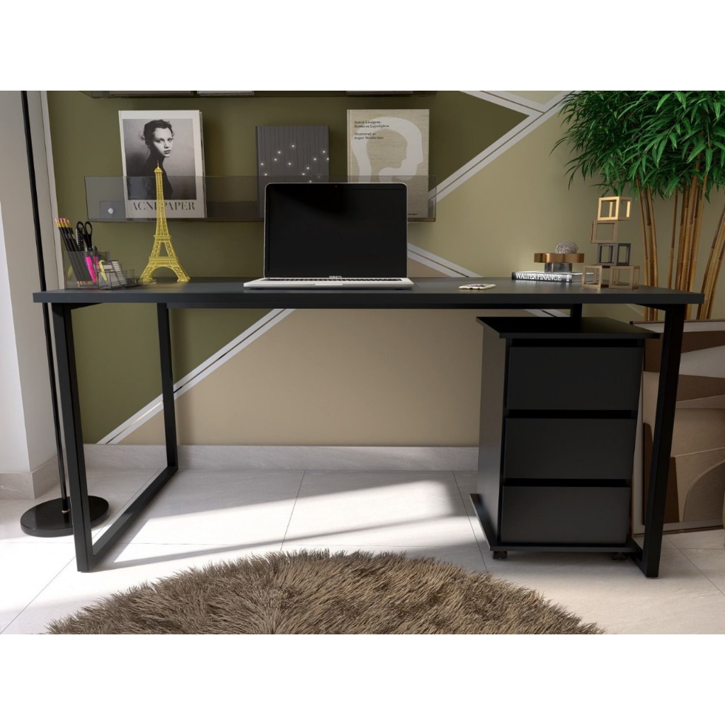 Kit Para Escritorio C/ Mesa Escrivaninha e Carrinho Gaveteiro 3 Gavetas