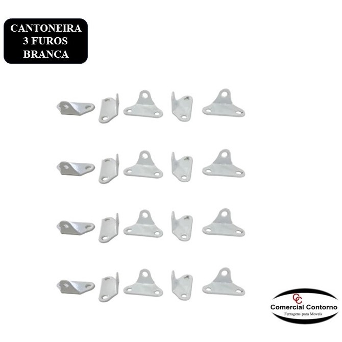 Cantoneira Branca de Aço para Montagem de Móveis 3 Furos – 45x21mm | Suporte até 4kg