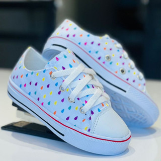 Tênis Infantil Coração Gotas Colorido Maior Conforto Estilo Maciez