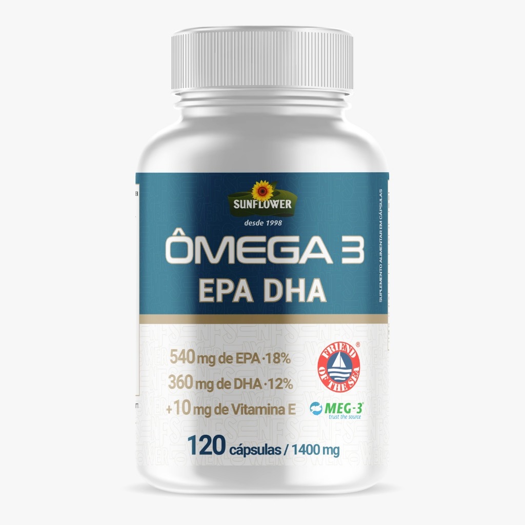 Omega 3 1400 mg Selos MEG 3 e FOS  Altos Níveis  EPH - DHA + Vitamina E - 120 cápsulas