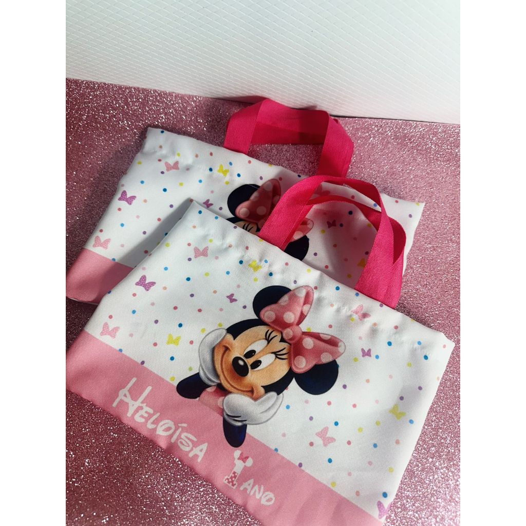 Sacolinha Eco Bag 28x19cm Personalizada Minie  Festa Aniversário Lembrancinha Saquinho Infantil