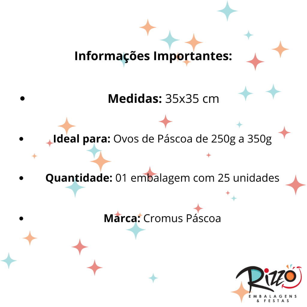 Detalhes do Saco Express 35x35cm para Ovos de 250g a 350g - Mural de Páscoa - 25 unidades - Cromus - Rizzo