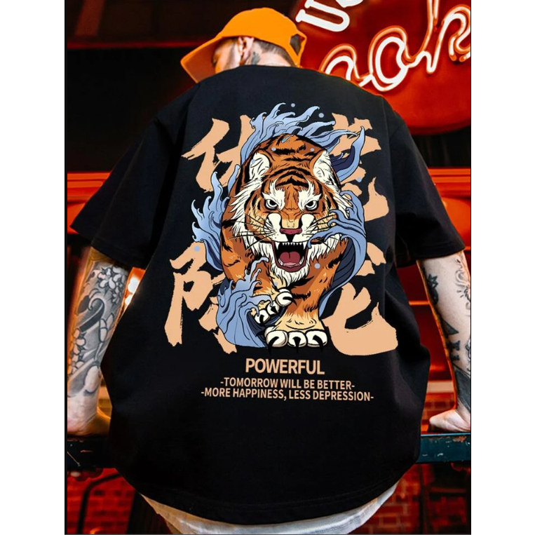Camiseta Oversized Americano Black Tigre Estampado Streetwear Lançamento