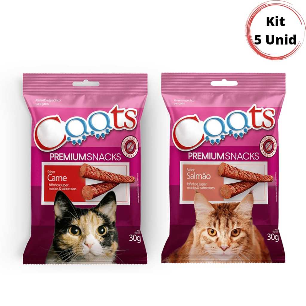 Kit 5un. Petisco Bifinho Caats Premium Sabres Carne ou Salmão 30g