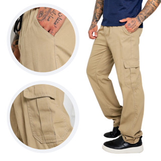 Calça Cargo Masculina Bolso Lado Cintura Com Cordão Skate Larga