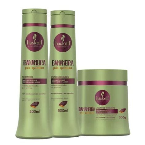 Kit Haskell Bananeira Pós Química Shampoo 500ml +. Condicionador 500ml e  Mascara 500gr - Reconstrução