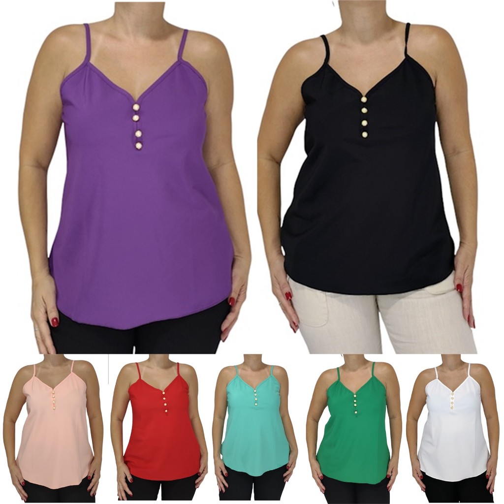 Blusinha Regata Alça Fina Alcinha Regulável Elegante Casual Verão