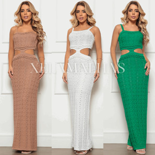 Vestido Longo Feminino Tricot Modal Festa Natal Reveillon Tricô Elegante
