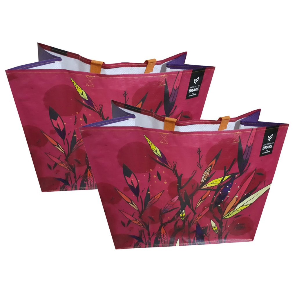 2 Sacolas de Ráfia Ecobag Retornável 39x44x22cm Cores da Natureza B4U