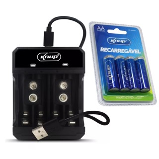 Carregador De Pilhas Aa Aaa 9v Com Indicador De Carga Bivolt com 4 pilhas ou 8 pilhas