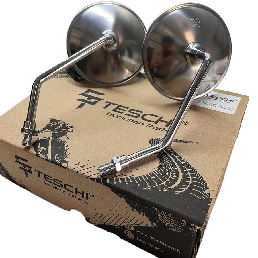 Espelho Retrovisor Teschi Moto Suzuki Intruder 125, 250 100% Aço Cromado Lente Convexa