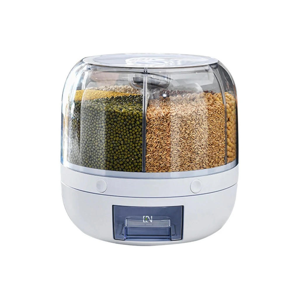 Dispenser Giratório Organizador de Alimentos com 6 Compartimentos para Grãos, Cereais Luxo...