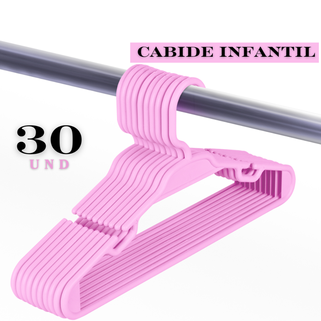 Kit 30 Cabides Infantis para Organização Rosa 5,5mm