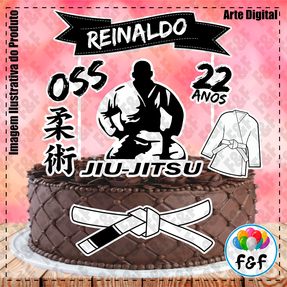 Topper Topo de Bolo Personalizado C/ Nome E Idade Jiu-Jitsu