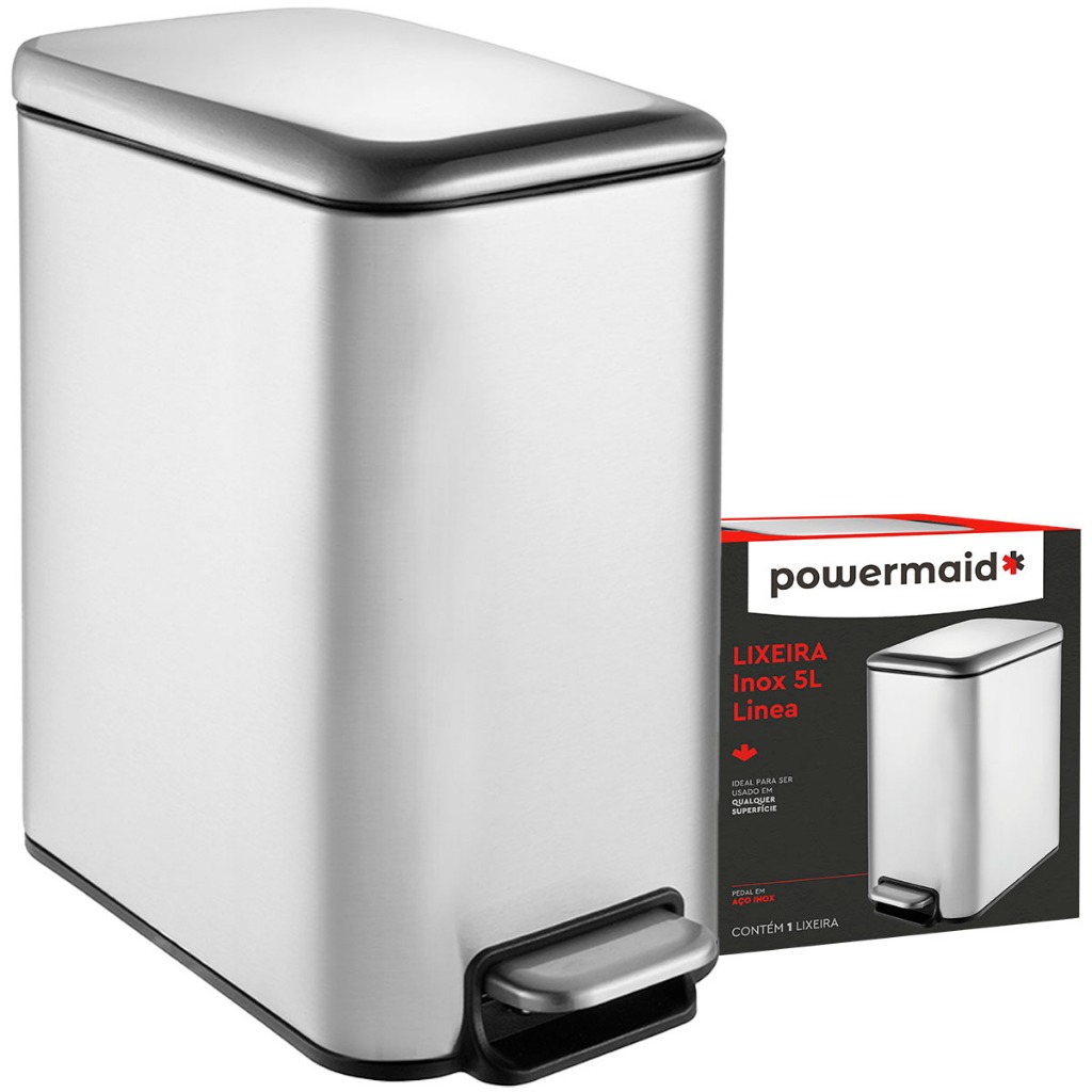 Lixeira Soft Close 5 Litros Inox C/ Pedal Balde Cesto Removível Slim P/ Banheiro Lavabo Cozinha Casa