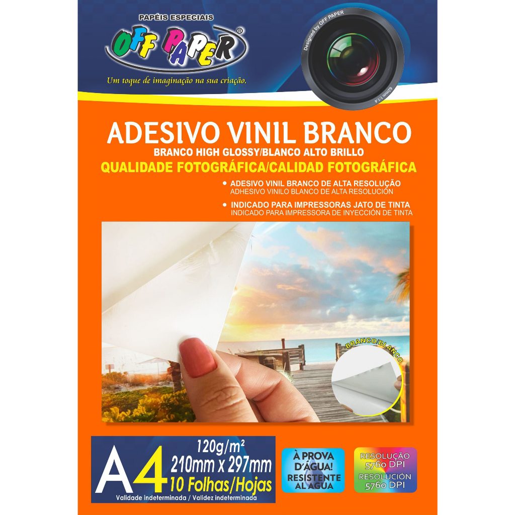 Adesivo Vinil A4 Branco 120G Resistente A Água 10fls Off Paper em Oferta na Shopee