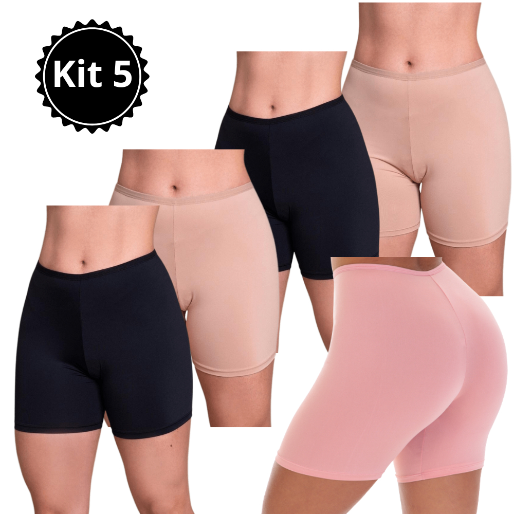 Kit 5 Short Anagua Liso Segunda Pele Modelador Basico Bermuda Plus Size Feminina Sobre Pele
