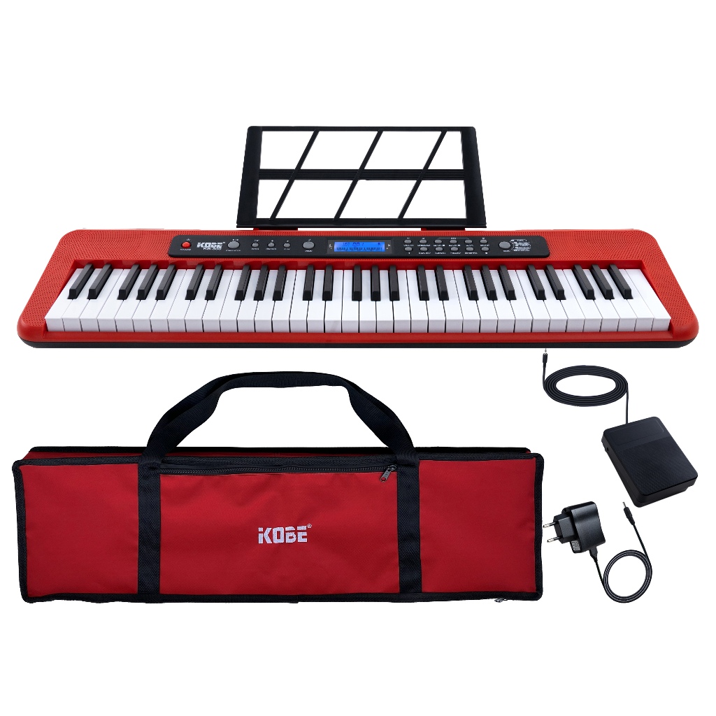Kit Teclado Musical Kobe KB-300 5/8 Teclas Sensíveis com Pedal Sustain e Capa Vermelha