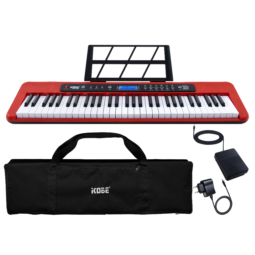 Kit Teclado Musical Kobe KB-300 61 Teclas Sensíveis ao Toque com Pedal Sustain e Capa Preta