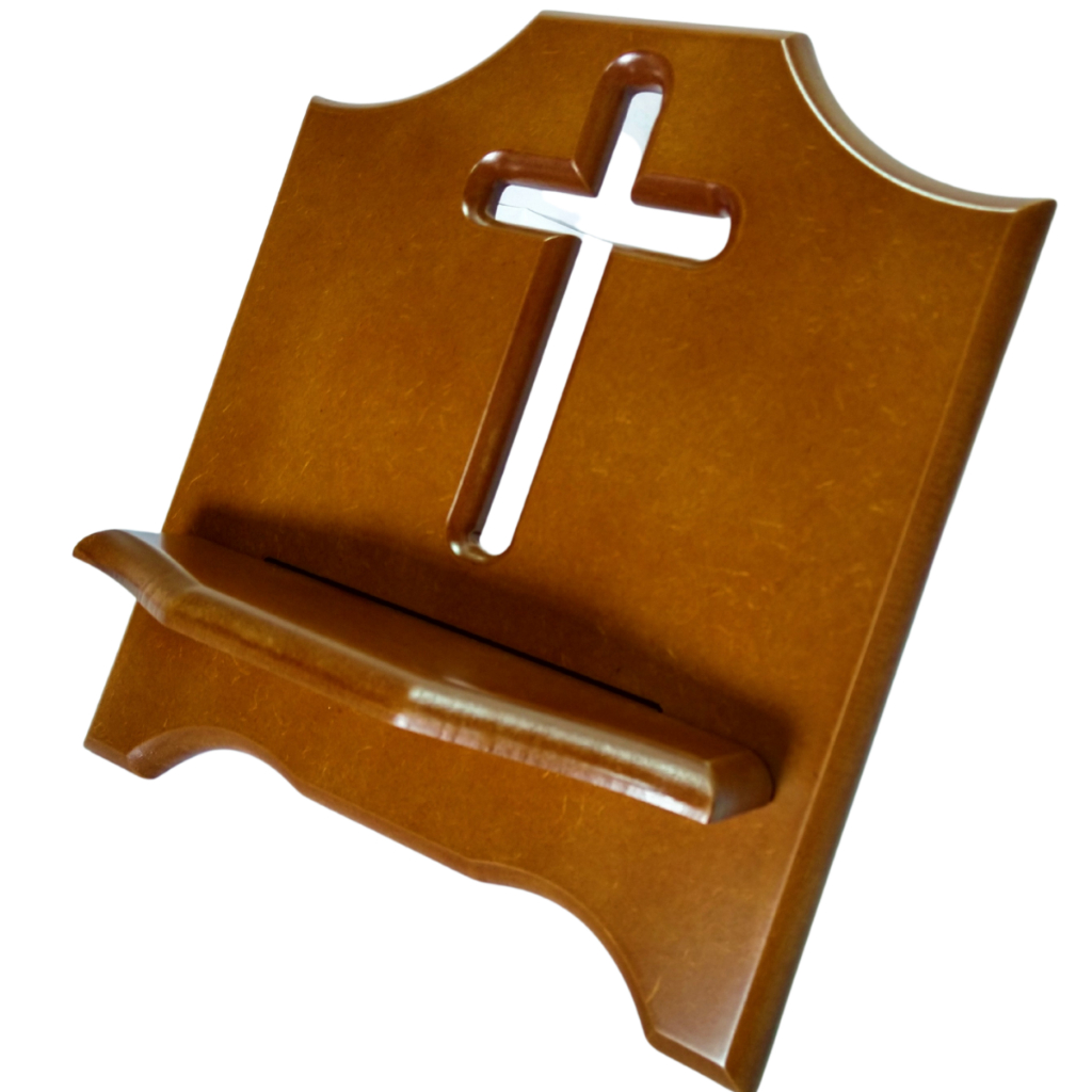 Porta Bíblia de Madeira Maciço MDF Acabamento Laqueado Natural 26cm Suporta até 5Kg! em Oferta na Shopee