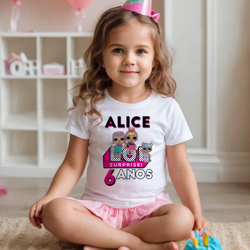 Camiseta LOL SURPRISE Personalizada Diversão Desenhos Menina e Menino Aniversário Festas Presentes